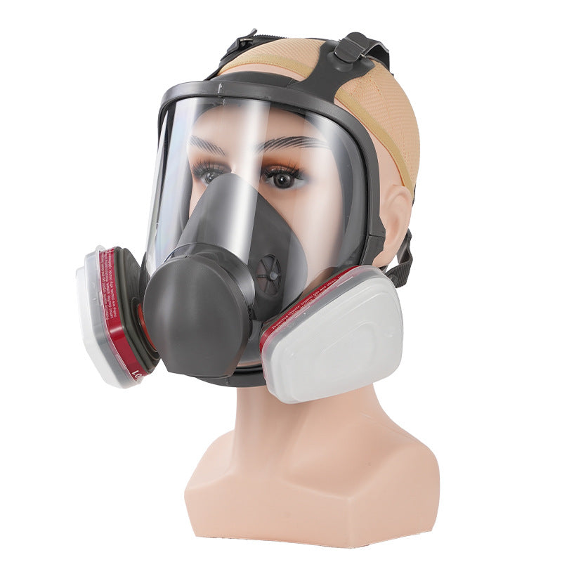 Full Face Respirator Gas Mask 7-Piece Set with No.3 Filter Box & 10 Filter Cotton | Industrial Chemical Protection Mask