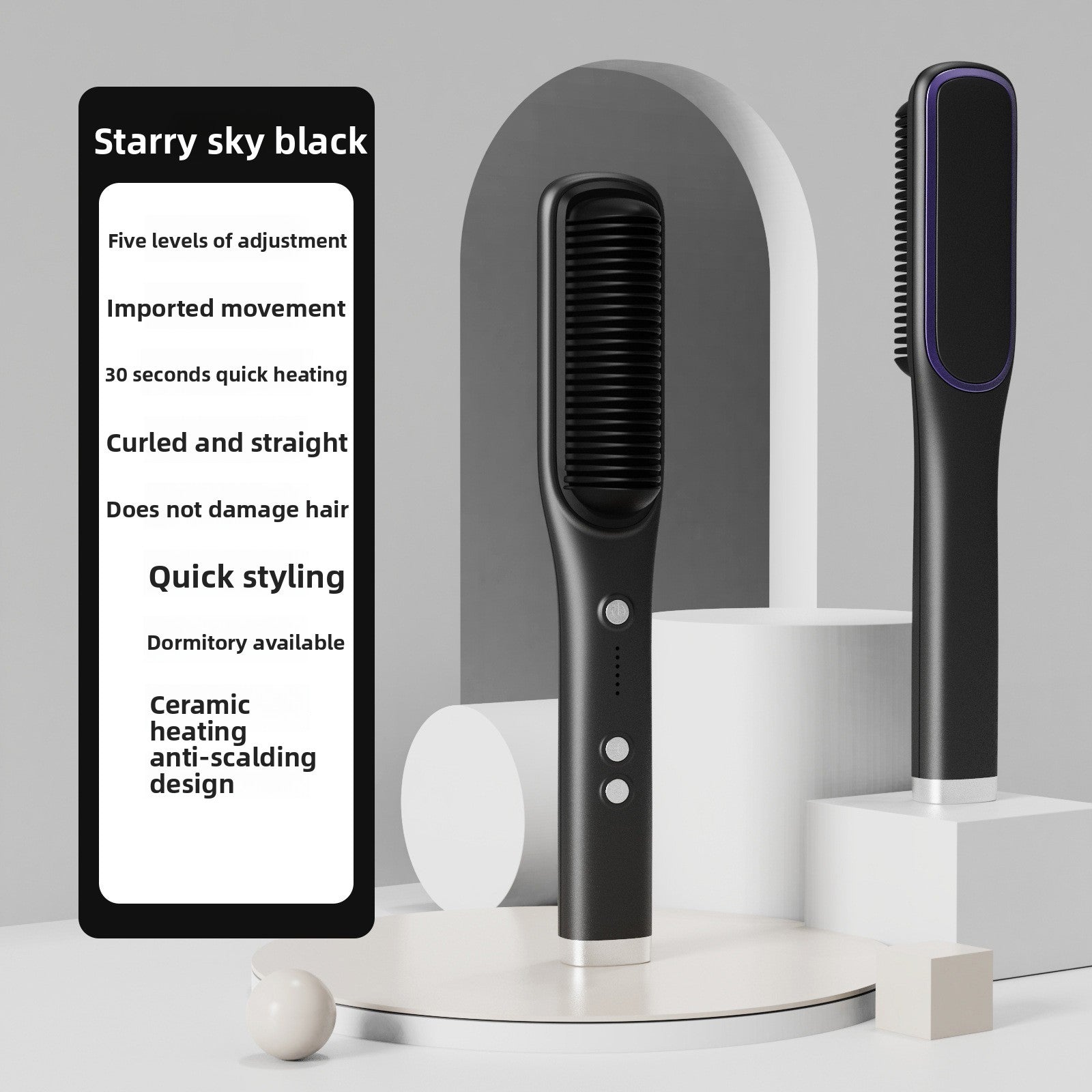 Negative Ion Hair Straightening Comb | 10 Second Quick Heat Multi-Level Electric Brush | Anti-Frizz Cordless Hair Smoother for Women | Purple Hot Comb