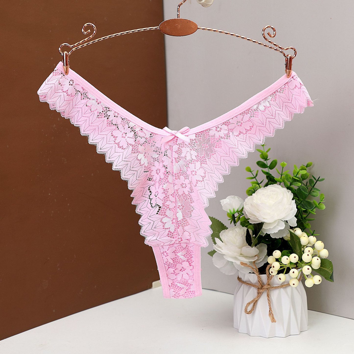 Black Floral Lace V-Cut Panties with Bow Detail | Women's Sexy Scalloped Cheeky Underwear | Low Rise Lace Bikini Briefs