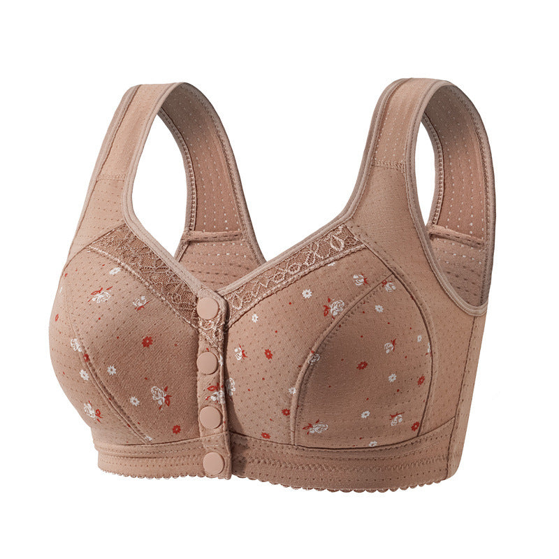 Women's Front Closure Wireless Bra | Floral Print Wide Strap Full Coverage Snap Button Bra | Comfort Bra for Seniors