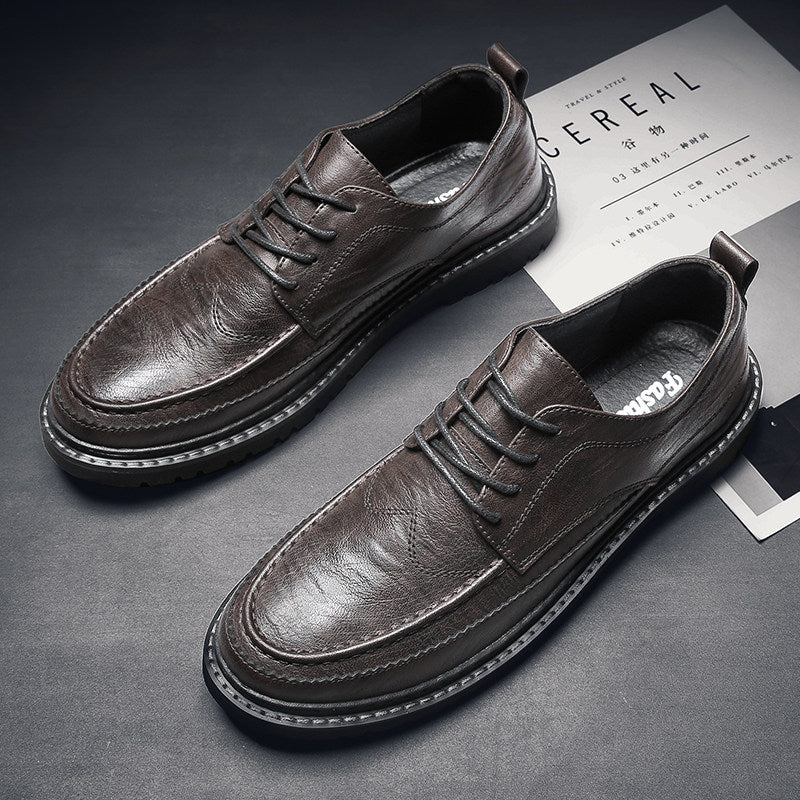 Men's Black Leather Moc Toe Lace Up Casual Dress Shoes