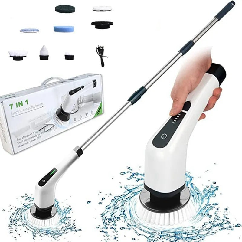 7-in-1 Electric Spin Scrubber with Extendable Handle | Rechargeable Cordless Cleaning Brush | 7 Attachments for Bathroom, Kitchen & Floor