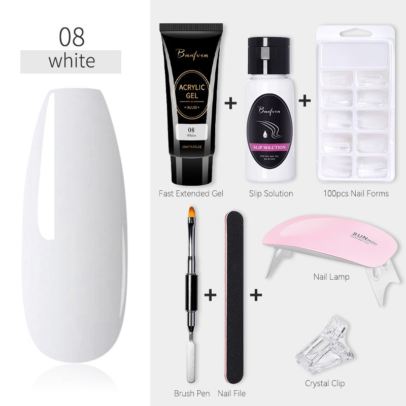 Baafven 11PCS Acrylic Gel Nail Extension Kit | Poly Gel Set with UV LED Nail Lamp, Top & Base Coat, Nail Forms & Tools