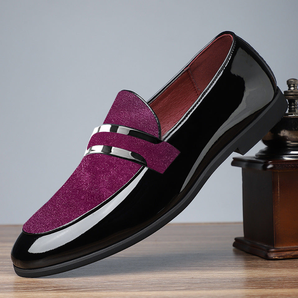 Men's Black Patent Leather & Velvet Loafers | Red Lining Silver Bar Strap Luxury Formal Dress Shoes
