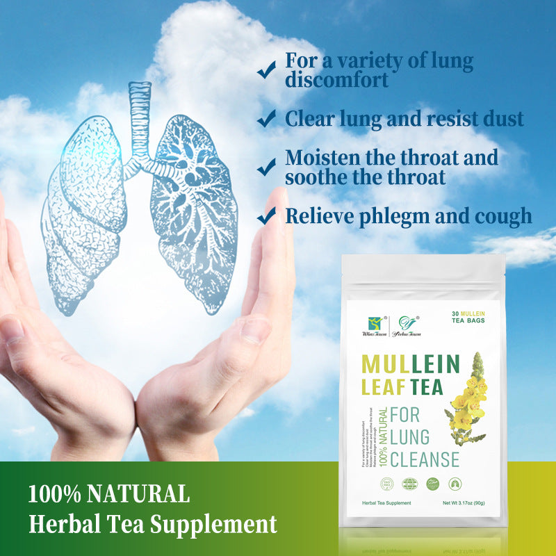 Mullein Leaf Tea for Lung Cleanse | 30 Tea Bags 100% Natural Herbal Tea | Throat Soothing Respiratory Support Supplement