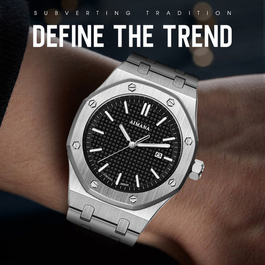 ALMANA Men's Luxury Watch | Black Carbon Fiber Dial Octagonal Bezel Stainless Steel Date Watch
