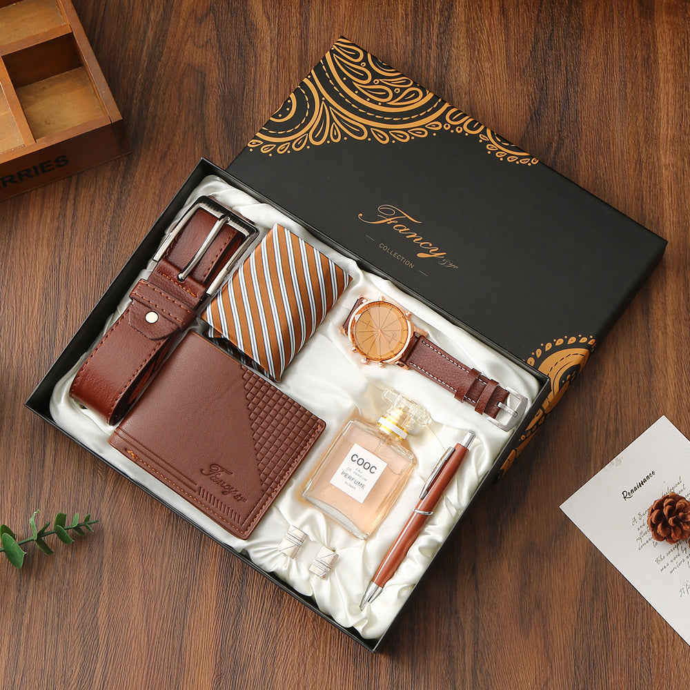 Fancy Collection Men's 6-Piece Luxury Gift Set | Watch Belt Wallet Perfume Pen Bracelet Premium Gift Box for Him