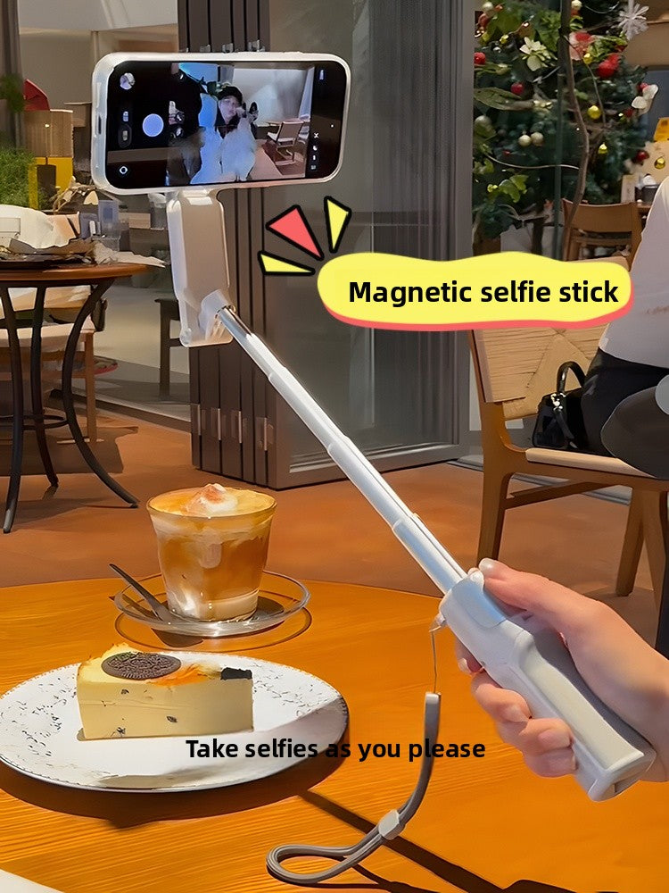 Palm Pole Magnetic Selfie Stick with Fill Light - Foldable Pocket Stabilizer for iPhone & Android | Vlogging, TikTok, Live Streaming