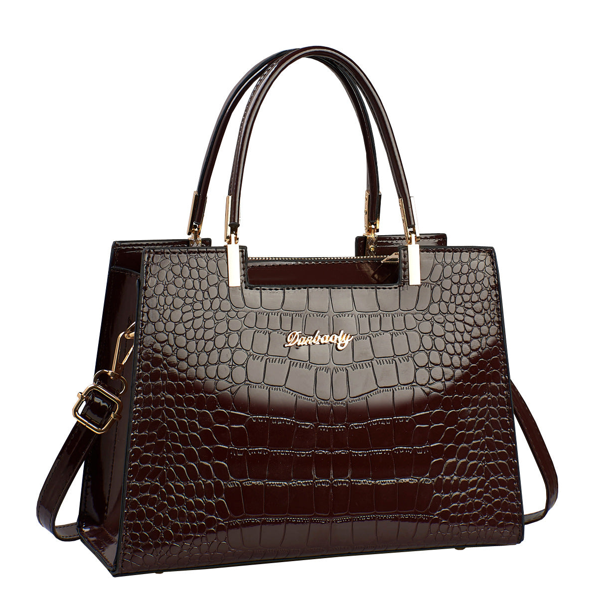 Gold Croc Embossed Luxury Tote Handbag | Women's Metallic Crocodile Pattern Satchel with Crossbody Strap | Glamour Top Handle Purse