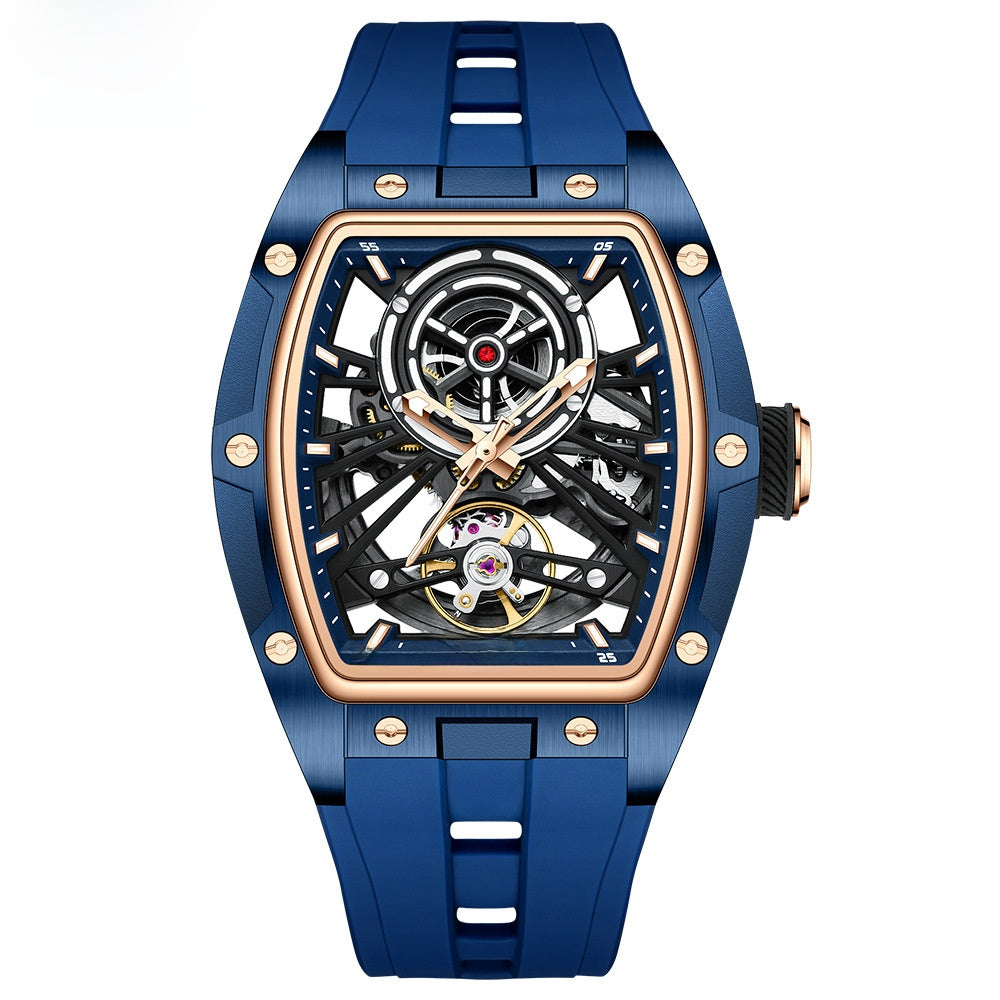 Mini Focus Skeleton Watch for Men | Blue Rose Gold Tourbillon Style Hollow Dial Sport Watch