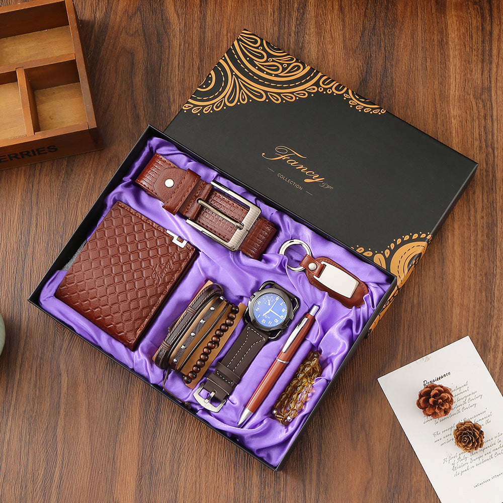 Fancy Collection Men's 6-Piece Luxury Gift Set | Watch Belt Wallet Perfume Pen Bracelet Premium Gift Box for Him