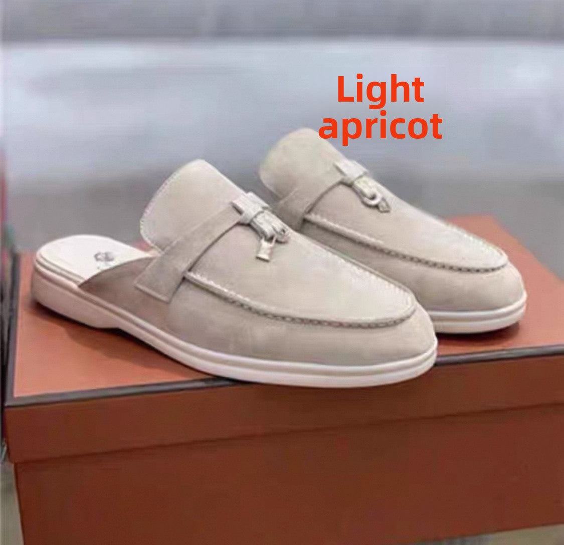 Rosa Wildleder-Mules für Damen mit silbernem Anhänger – luxuriös inspirierte, offene Slipper zum Hineinschlüpfen 