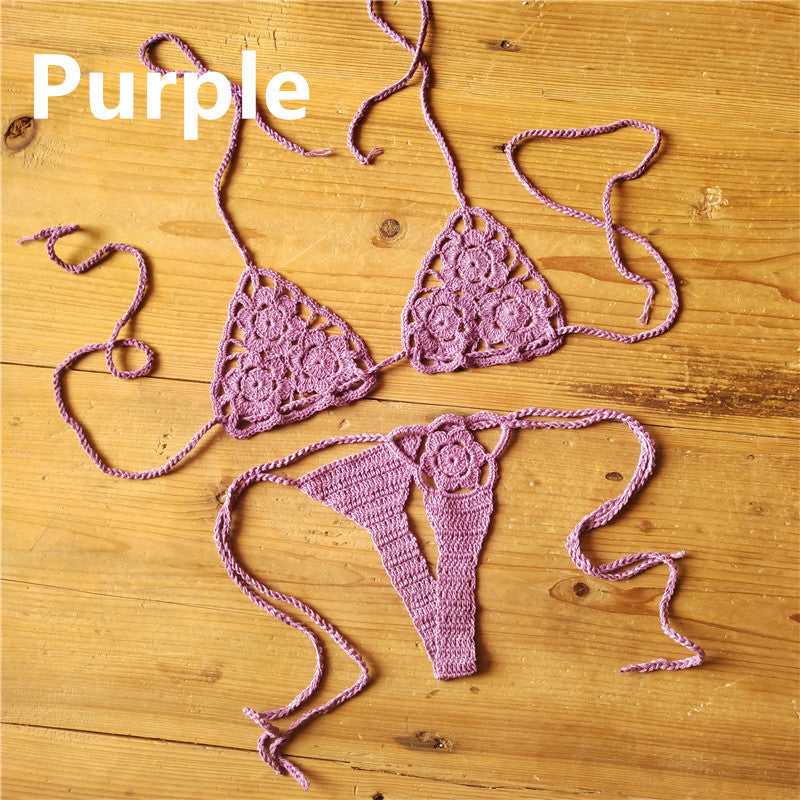 Set bikini micro all'uncinetto fatto a mano | Top a triangolo all'americana e slip perizoma estremamente mini | Costume da bagno stringato da donna in stile Boho, vari colori