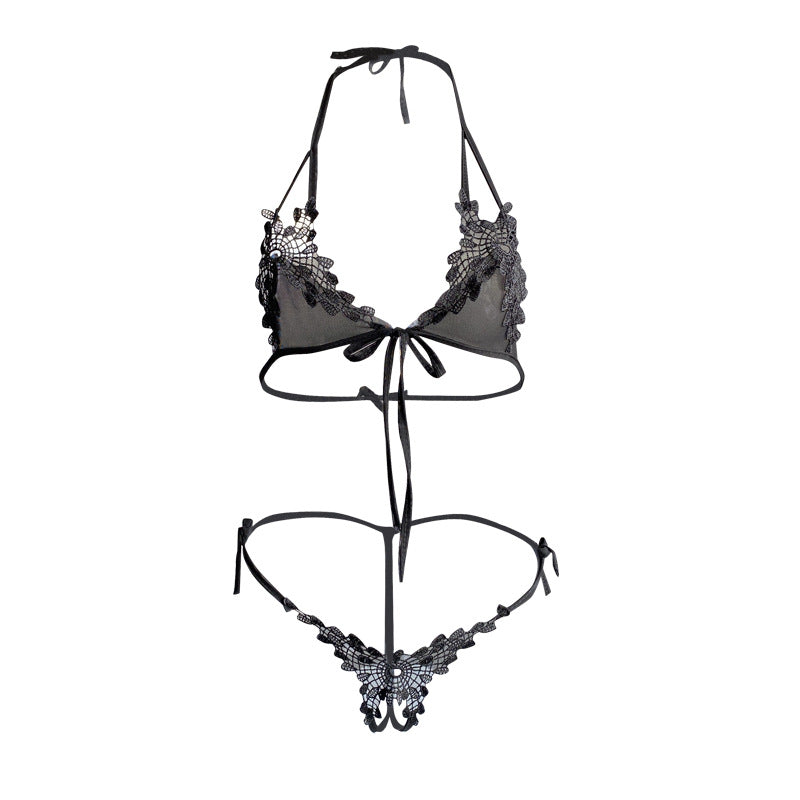 Women's Pink Floral Lace Halter Bra & Thong Lingerie Set ? Sexy 2-Piece Tie Side Intimate Set