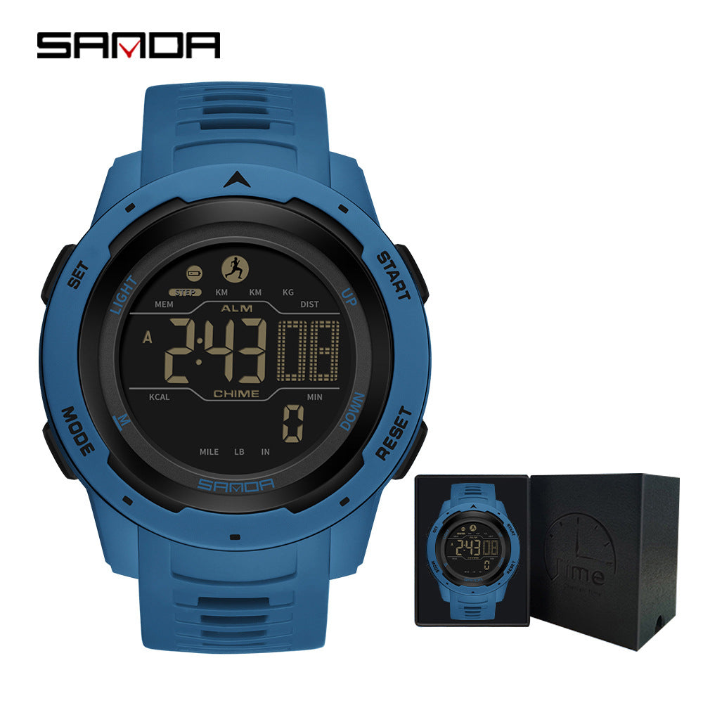 SANDA Red Digital Sports Watch | Pedometer Alarm Calorie Counter Men's Outdoor Fitness Watch