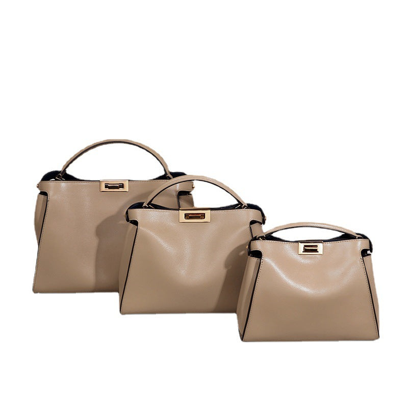 Burgundy Wine Leather Handbag with Gold Turn-Lock | Structured Trapezoid Bag Inspired by Fendi