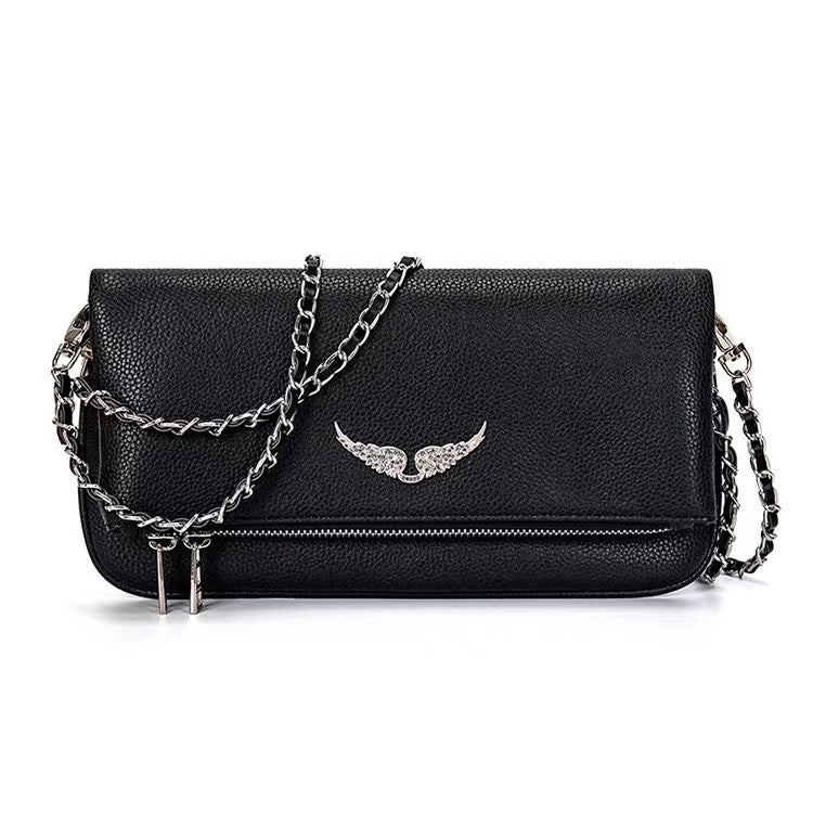 Zadig & Voltaire White Leather Crossbody Bag - Rock Nano Bag with Wings & Chain Strap | Designer Clutch with Tassel
