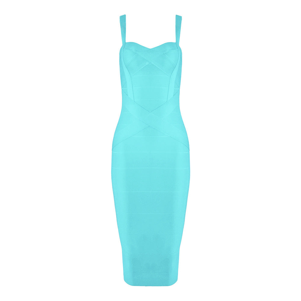 Women's Green Bandage Bodycon Midi Dress | Sweetheart Neck Strappy Sleeveless Club Party Dress | Figure Hugging Evening Wear