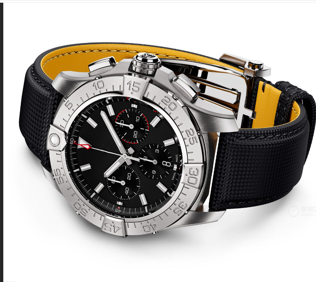 Breitling Chronograph Men's Watch | Salmon Dial Black Subdials Tachymeter Bezel Sand Leather Strap Swiss Made Sport Watch