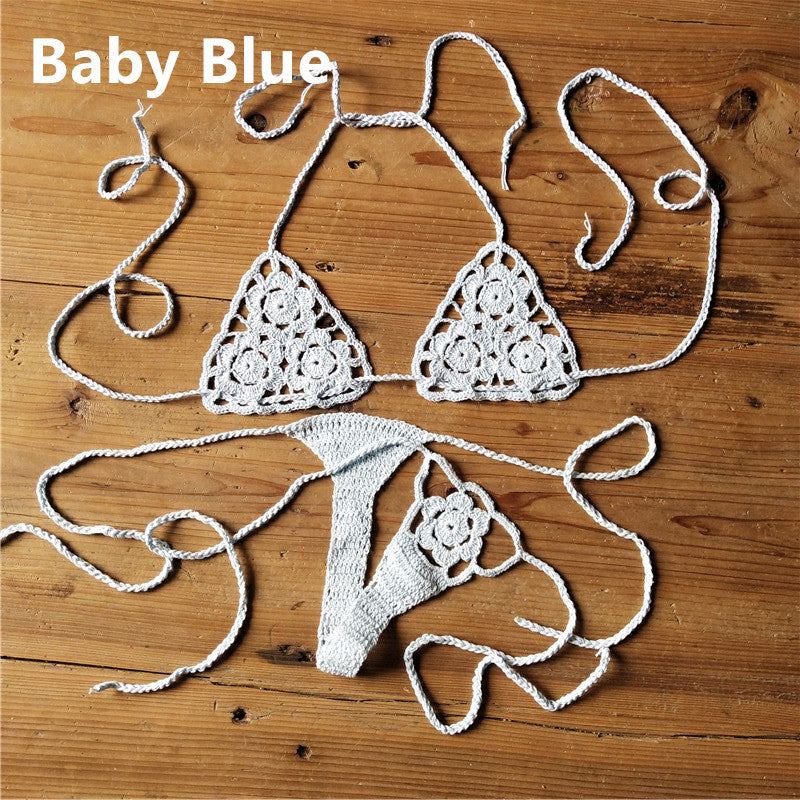 Set bikini micro all'uncinetto fatto a mano | Top a triangolo all'americana e slip perizoma estremamente mini | Costume da bagno stringato da donna in stile Boho, vari colori