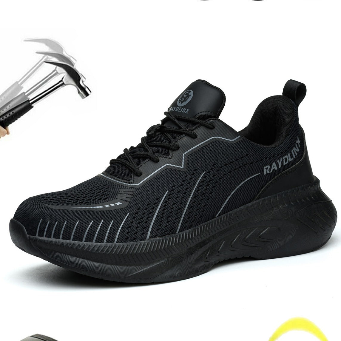 Raydlinx Black Safety Sneakers | Steel Toe Work Shoes Lightweight Puncture Proof Industrial Footwear
