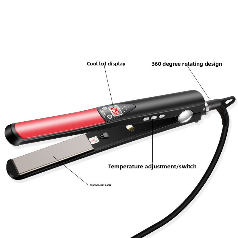 Dual-Purpose 2-in-1 Straight & Curl Flat Iron | Constant Temperature Hair Care Black Red LCD Display | Professional Corded Ceramic Plate Hair Straightener Curler for Women