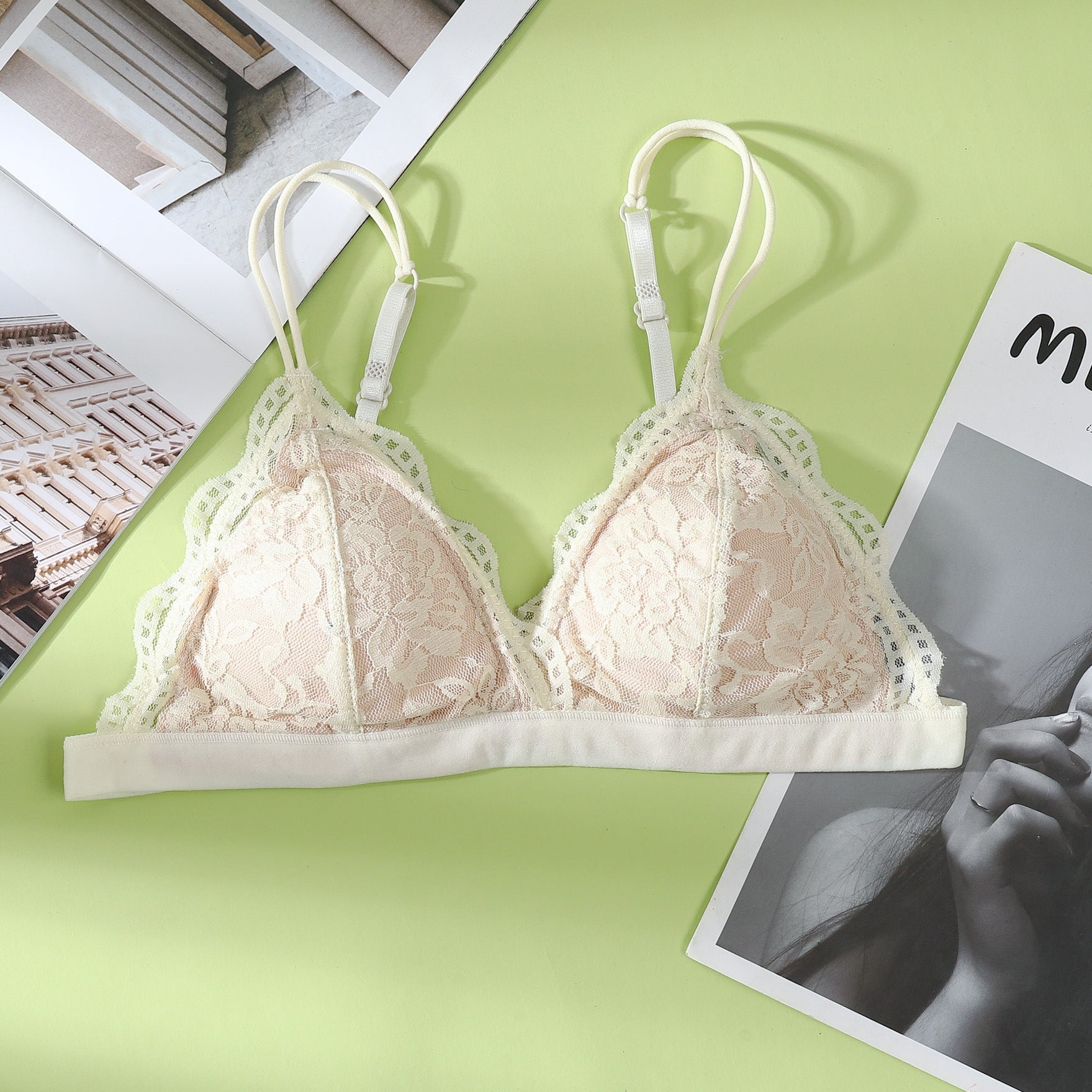 Red Floral Lace Wirefree Bralette | Scallop Edge Triangle Bra | Women's Sexy Everyday Lingerie Bralette