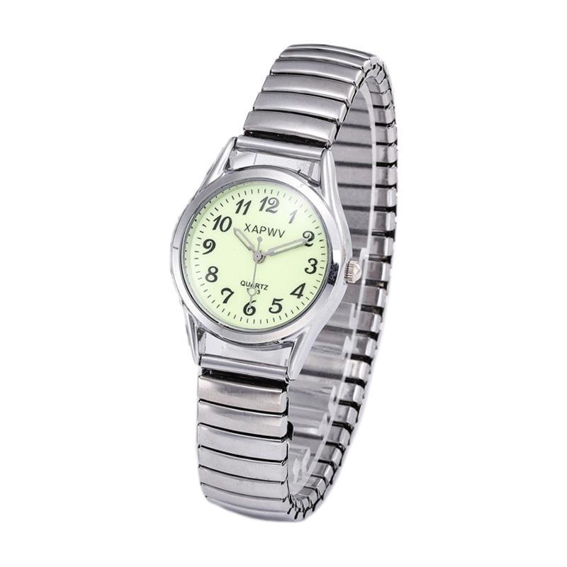 XAPWV Women's Luminous Dial Stretch Watch | Silver Elastic Bracelet Easy Fit Classic Quartz Timepiece