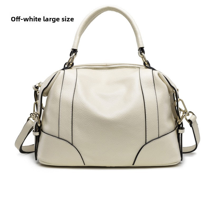 Small Brown Leather Satchel Bag - Cognac Bowling Bag with Dual Handles | Convertible Dome Handbag with Crossbody Strap