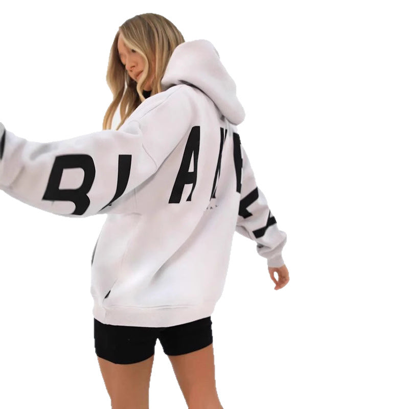 Blakey Originals Oversized Hoodie | Camel Tan Letter Print Pullover | Women's Streetwear Fleece Sweatshirt | Casual Aesthetic Fashion