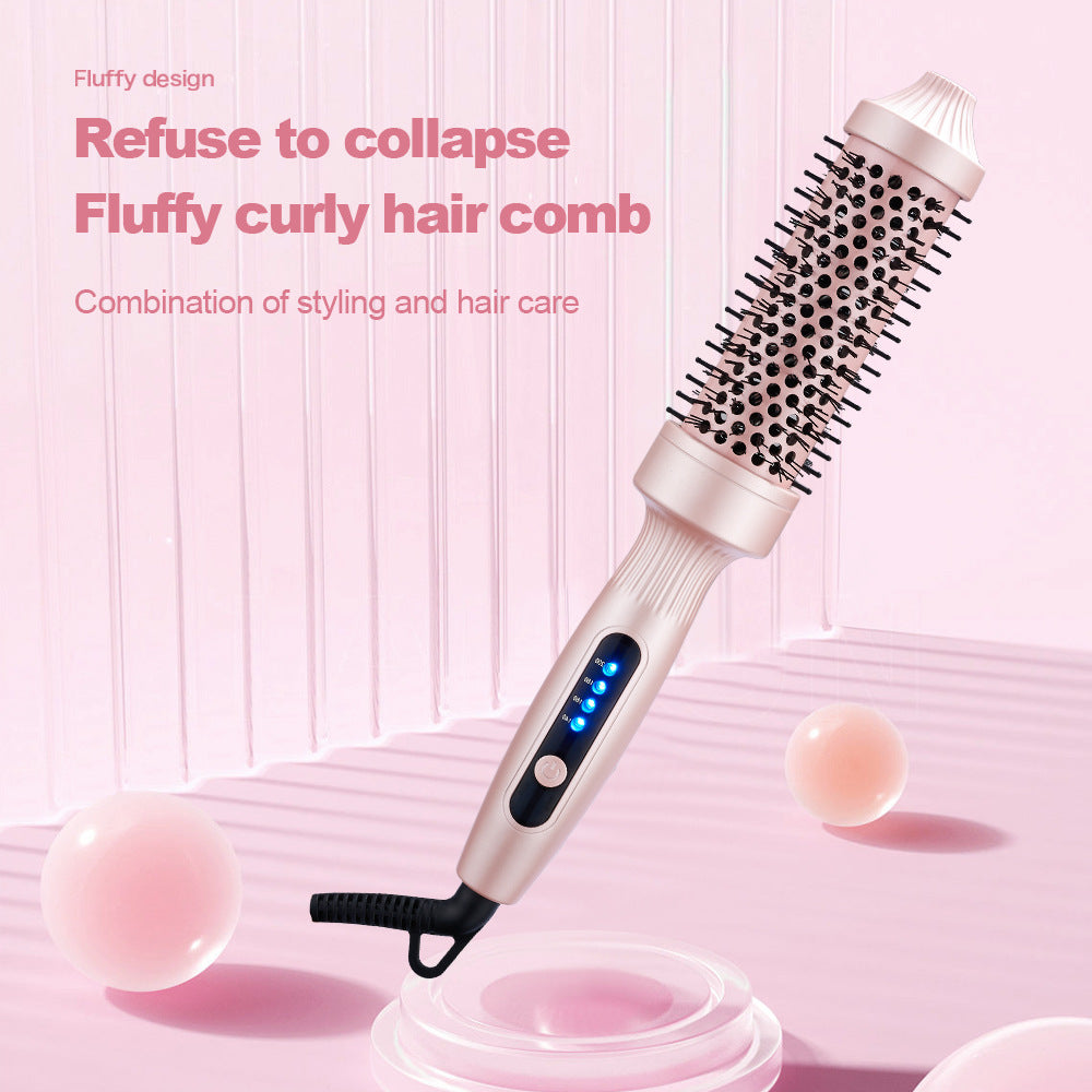 Pink Round Brush Hot Air Styler | LED Display Multi-Level Temp Electric Volumizing Curl Brush | Corded Ionic Blowout Brush for Curling Volumizing & Styling Women's Hair