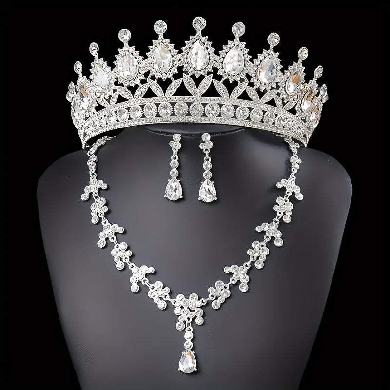 Bridal Crown Jewelry Set | Crystal Tiara Necklace & Earrings | Wedding Queen Accessories