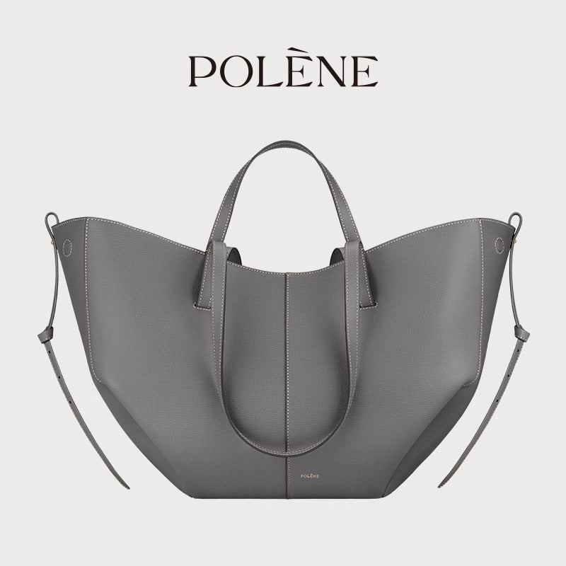 Polene Numero Un Maxi Bag in Marrone Cammello - Autentica Borsa Tote Francese in Pelle | Borsa a Spalla Curva Firmata con Lacci Regolabili