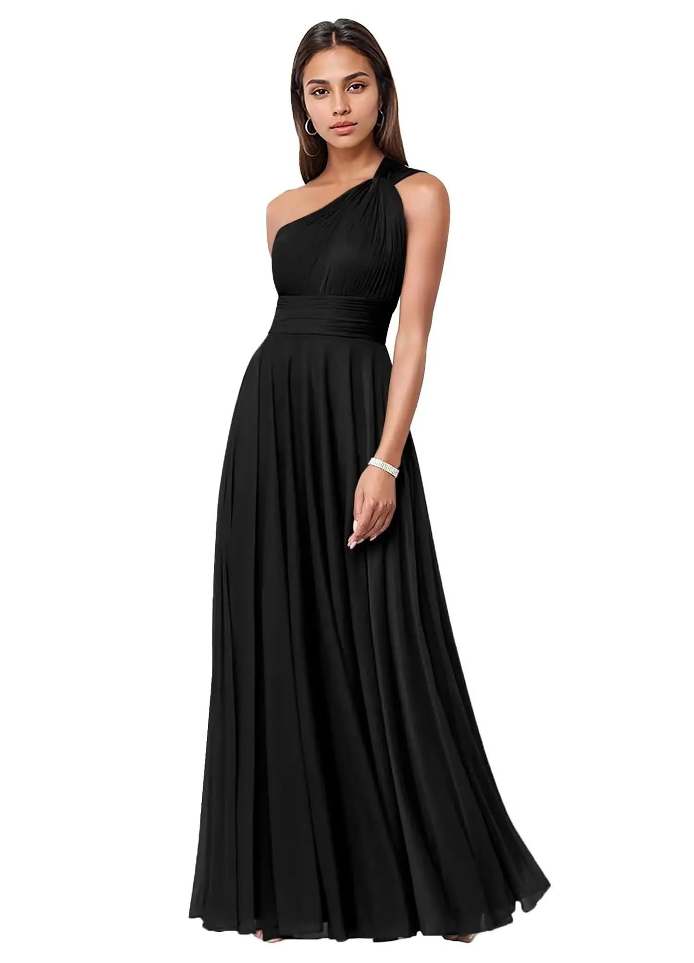 Royal Blue One Shoulder Maxi Dress | Women's Ruched Waist A-Line Formal Evening Gown