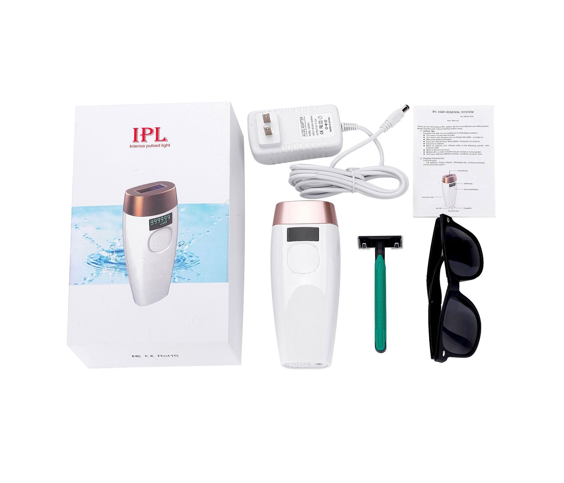 IPL Hair Removal Device Kit 999999 Flashes | Permanent Painless Laser Hair Remover | Includes Goggles & Razor | LCD Display