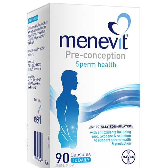 Menevit Pre-Conception Sperm Health Capsules | 90 Capsules with Zinc, Lycopene & Selenium | by Elevit Bayer