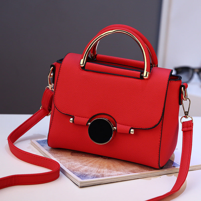 Red Structured Handbag with Metal Ring Handle - Contemporary Crossbody Satchel with Gold Hardware | Statement Shoulder Bag