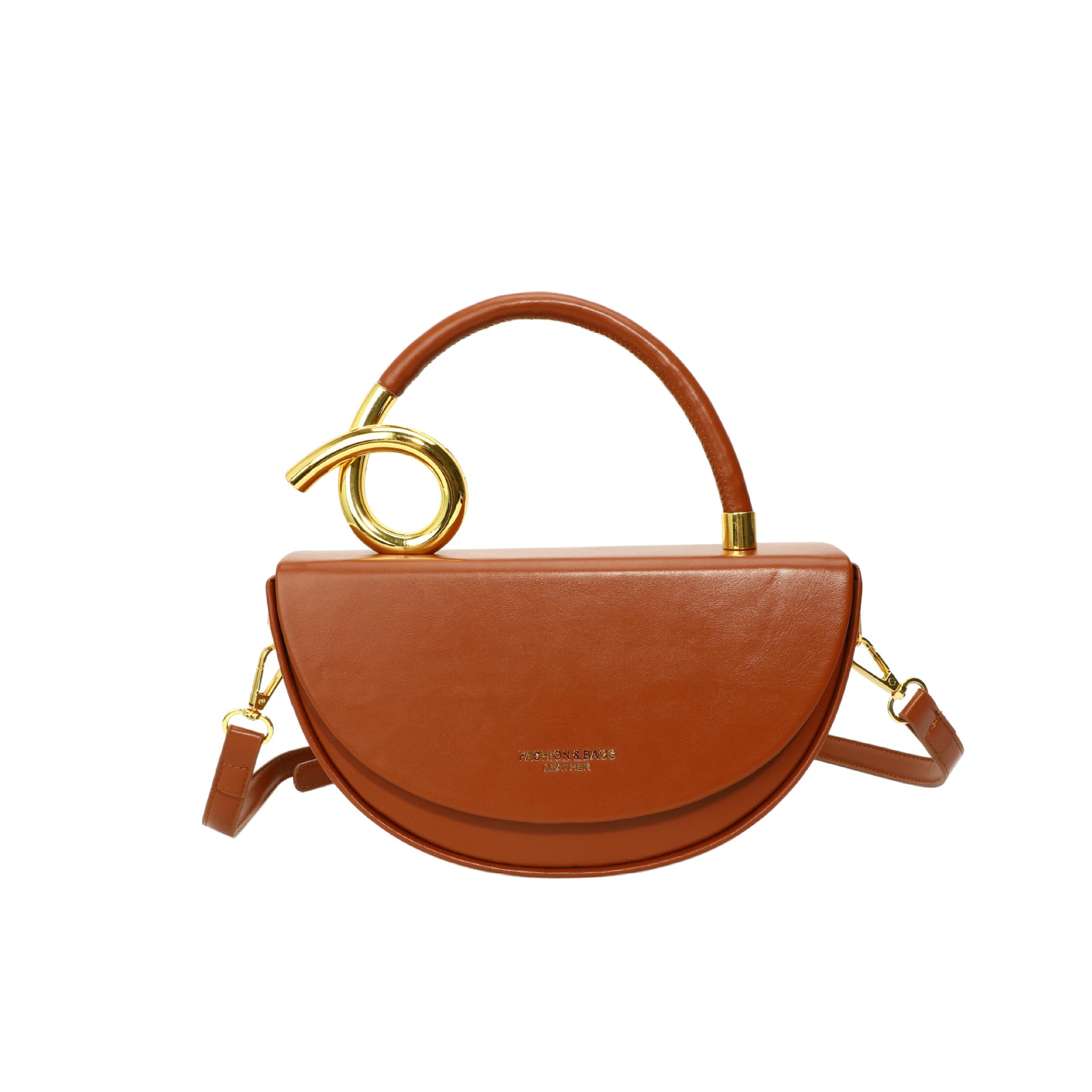 Black Half Moon Crossbody Bag with Gold Ring Handle | Mini Bag