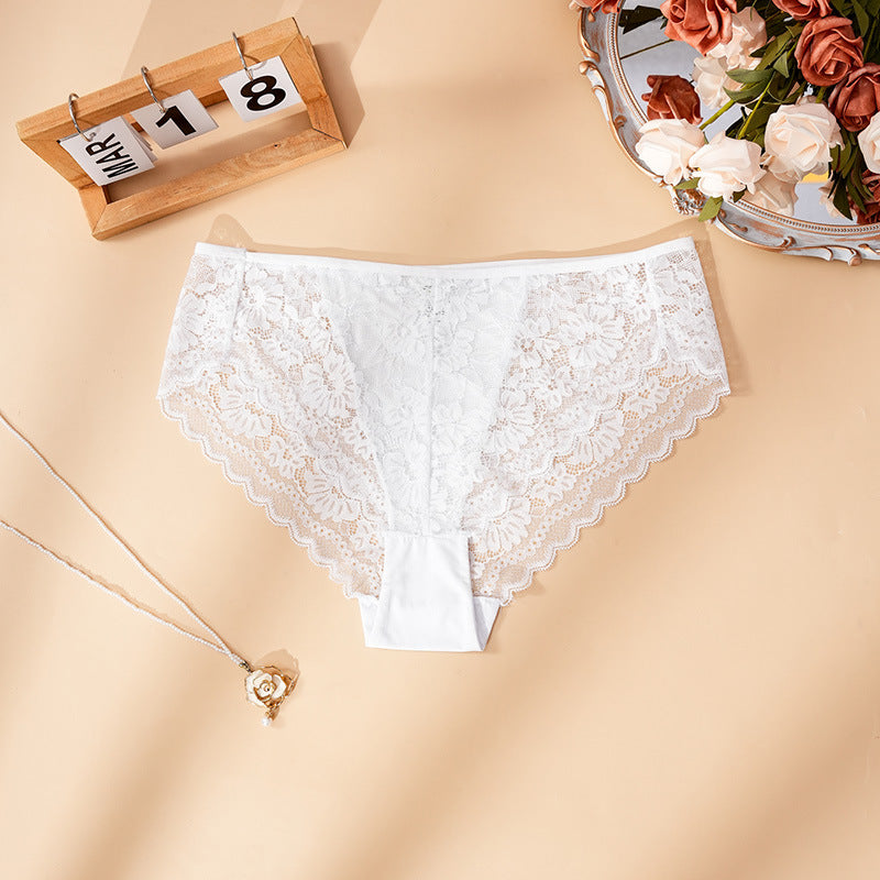 Floral Lace Panties for Women Soft Breathable Mid-Rise Briefs Scalloped Edge Black White Navy Burgundy