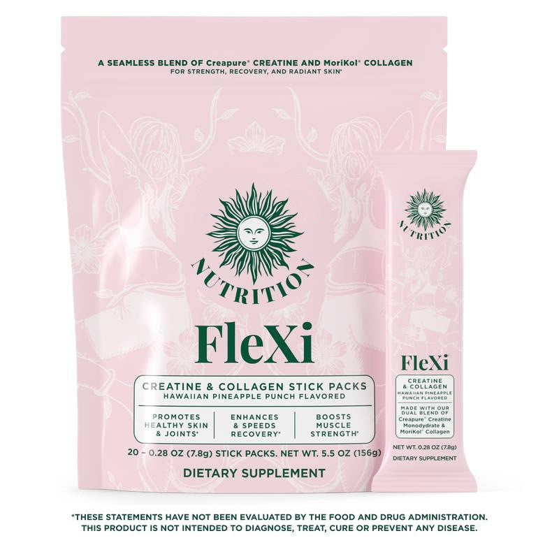 FleXi Nutrition Creatine & Collagen Stick Packs Hawaiian Pineapple Punch | Creapure Creatine Monohydrate MoriKol Collagen Skin Joints Muscle Strength 20 Packs