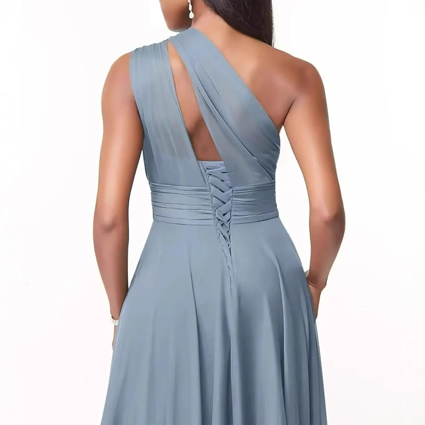 Royal Blue One Shoulder Maxi Dress | Women's Ruched Waist A-Line Formal Evening Gown