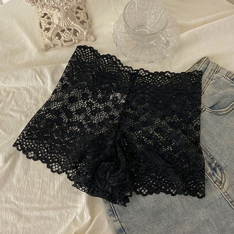 Black Floral Lace Boyshort Panties | Sheer Scalloped Edge Shorts Underwear | Women's Sexy Lace Hipster Briefs