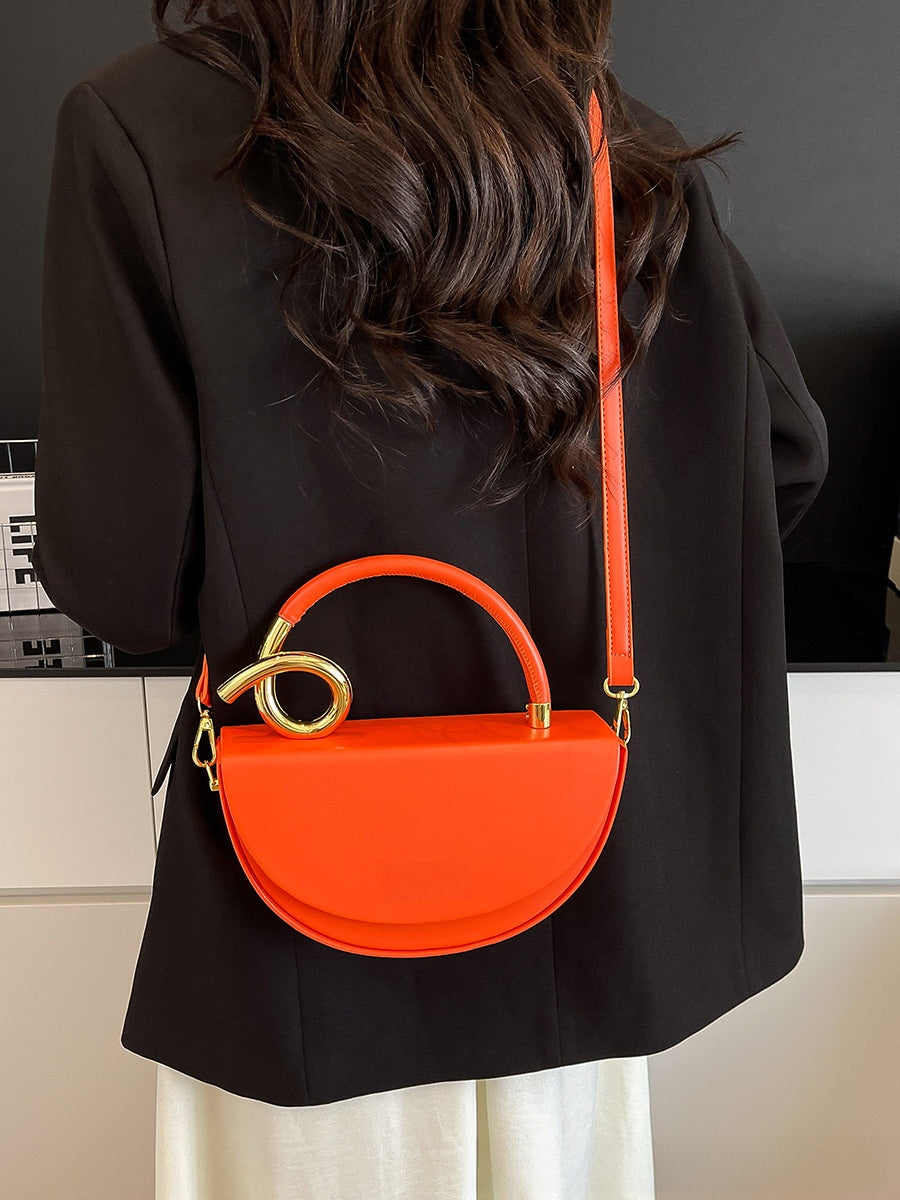 Black Half Moon Crossbody Bag with Gold Ring Handle | Mini Bag
