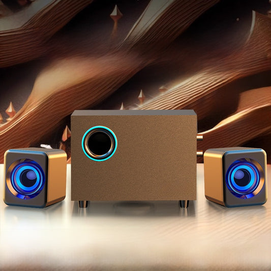 EARISE 2.1 Subwoofer-Lautsprechersystem mit RGB-LED-Beleuchtung, blauem Licht, Stereo-Surround-Sound, Desktop-Computerlautsprechern mit Woofer und Satellitenlautsprechern, USB-Stromversorgung für PC, Gaming, Laptop, Heimkino und Musik 