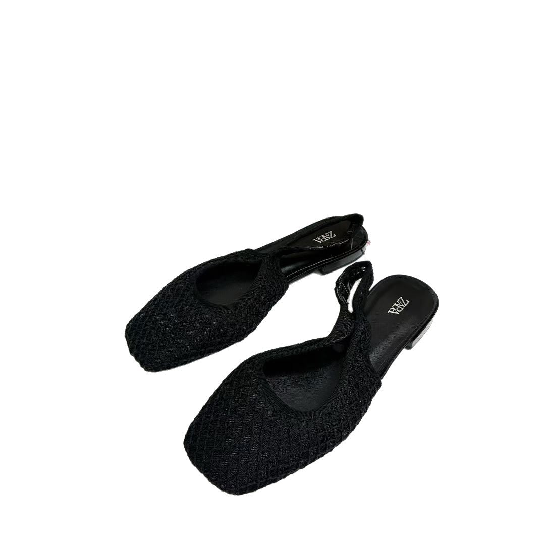 Zara Mesh Slingback Ballet Flats | White & Black Breathable Net Upper Flat Shoes for Women