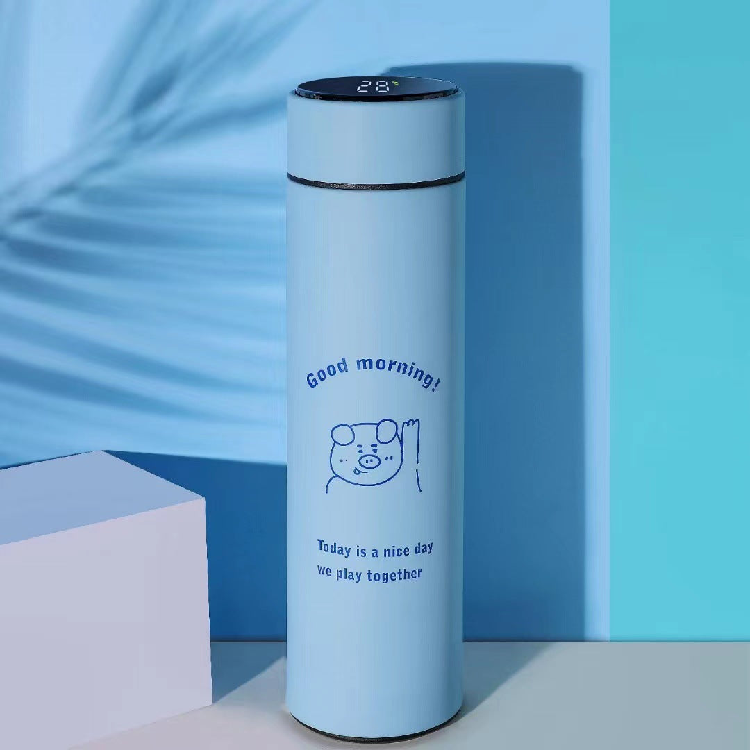 Cute Bunny Smart LED Temperature Display Thermos Bottle | Stainless Steel Insulated Water Bottle | Pink Kawaii Flask