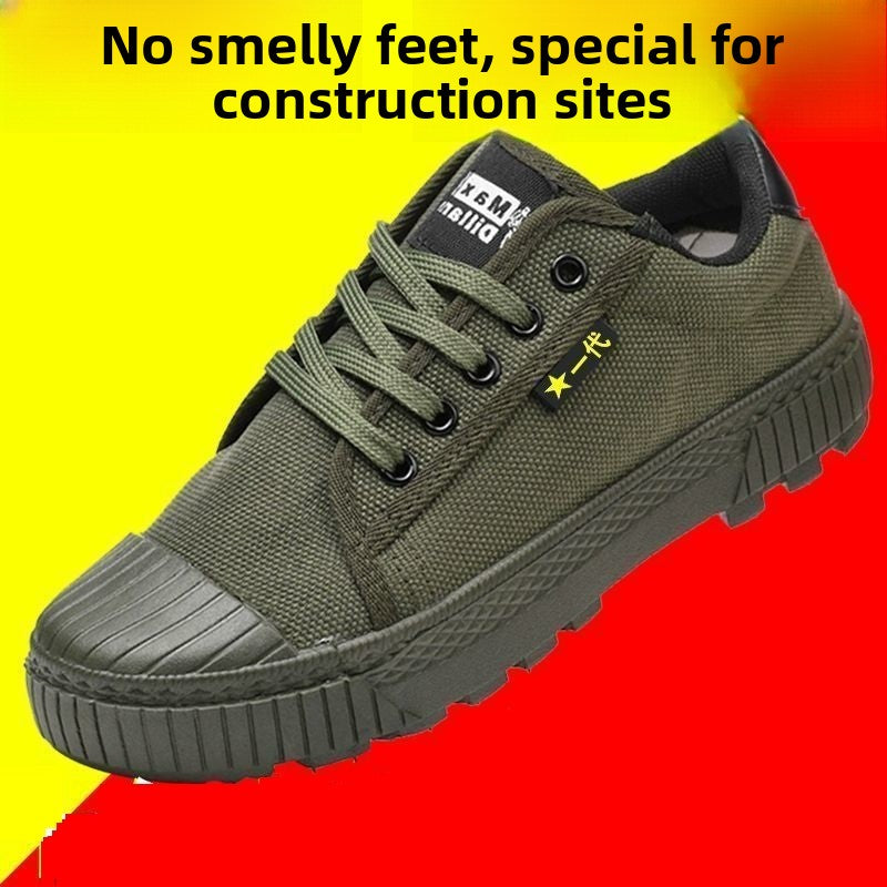 Sneakers tattiche in tela verde militare | Scarpe da lavoro allacciate stile militare | Scarpe da ginnastica da uomo da esterno con suola in gomma resistente