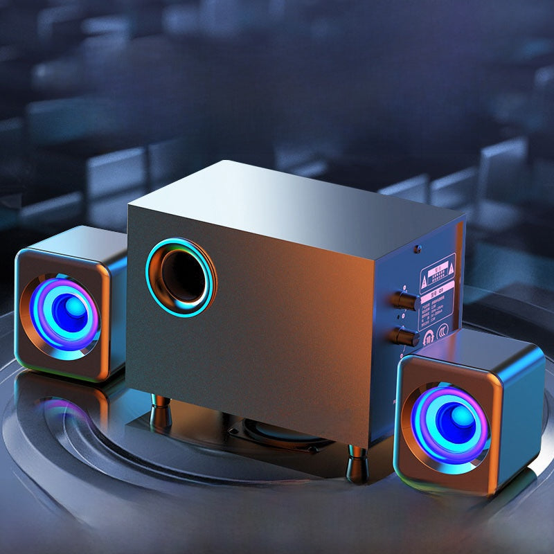 EARISE 2.1 Subwoofer Speaker System RGB LED Blue Light Stereo Surround Sound Desktop Computer Speakers with Woofer Satellite Speakers USB Powered for PC Gaming Laptop Home Theater Music