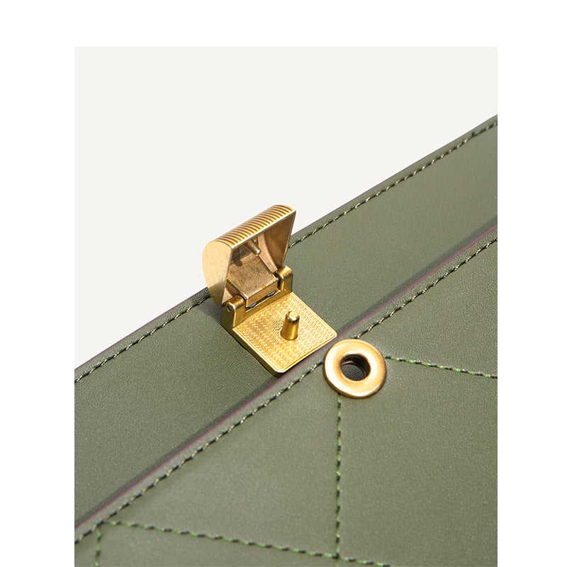 Olive Green Quilted Leather Shoulder Bag - Diamond Quilted Flap Bag with Gold Chain Strap | Classic Crossbody with Rectangle Clasp