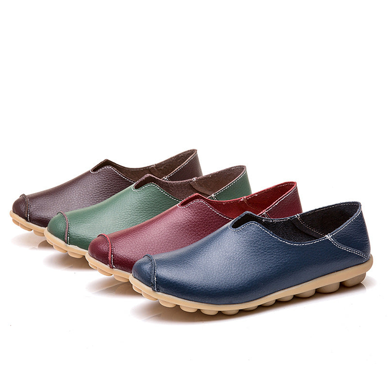 Women's Black Leather Slip-On Loafers ? Casual Comfort Flat Shoes with Non-Slip Sole
